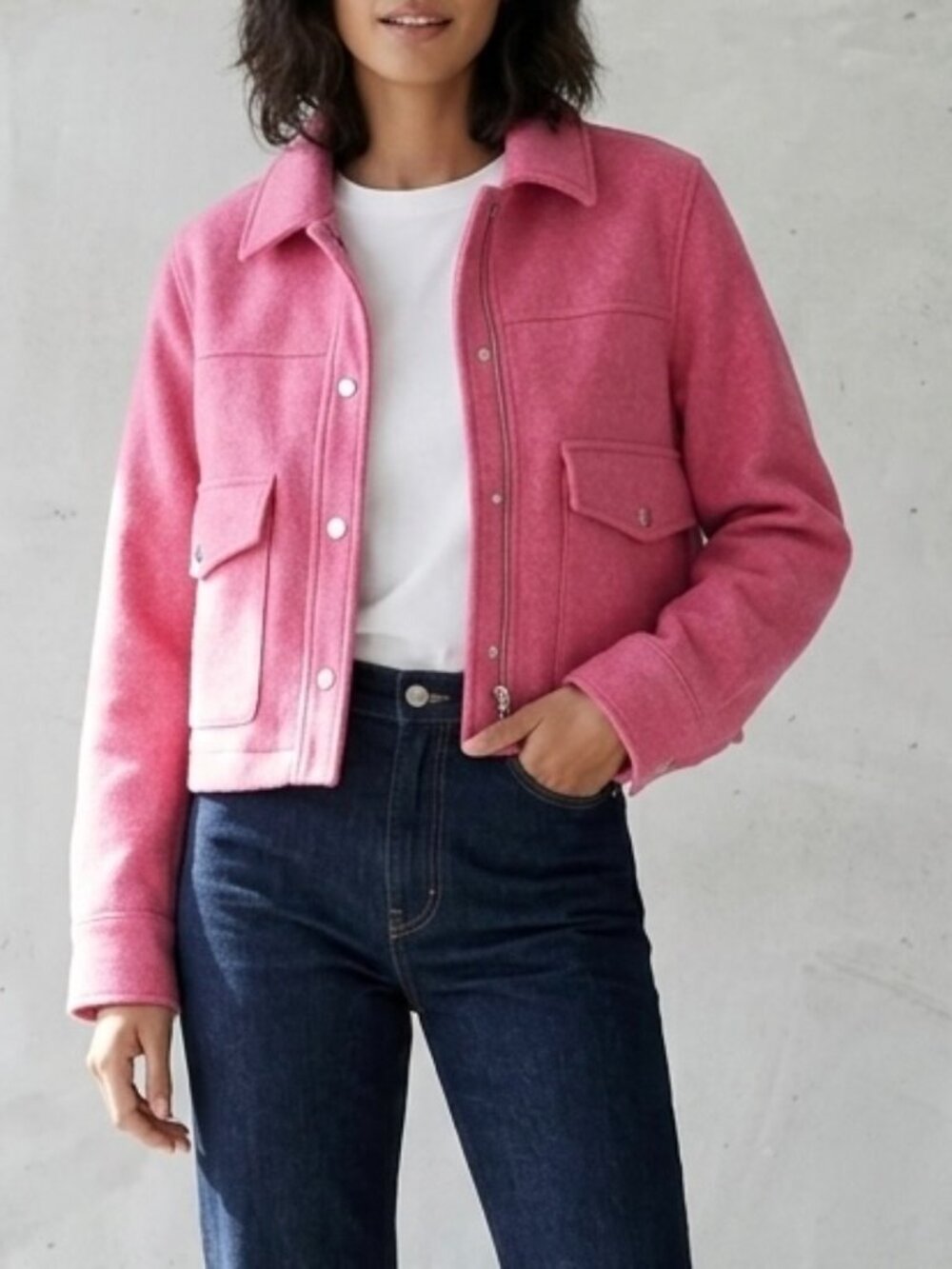 Zara Hot Pink Cropped Trucker Shacket Jacket Size Small Utility Barbiecore